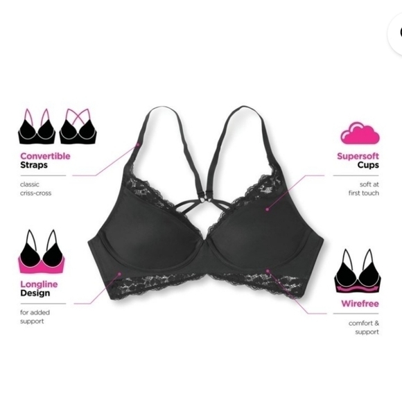 NEW! MAIDENFORM Pure Comfort Convertible Wireless Lace Bralette 34D. - Picture 3 of 10